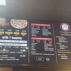 Menu with pizza prices