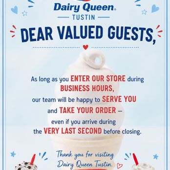 Dairy Queen - Important Announcement - Burgers Near Me - Tustin, California Dairy Queen - Important Announcement - Burgers Near Me - Tustin, California
