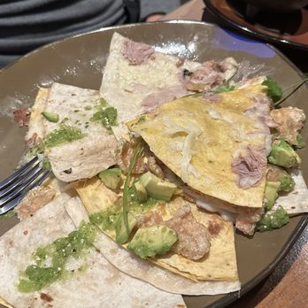SOL Mexican Cocina - Carnintas Quesadilla with hardly any filling - Bars Near Me - Denver, Colorado
