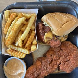 Dry chicken tender and small slider with barely any chicken