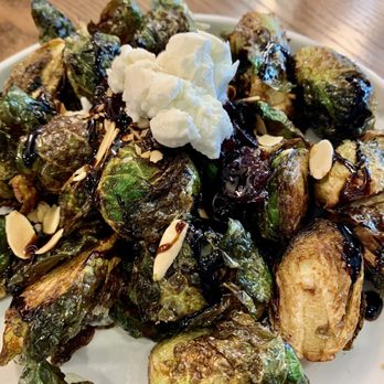 Tasting House - Crispy Brussel Sprouts (Sundried Cranberries, Toasted Slivered Almonds, Balsamic Reduction, Farmstead Chevre, $16)- 4/5 stars - Wine Bars Near Me - Los Gatos, California Tasting House - Crispy Brussel Sprouts (Sundried Cranberries, Toasted Slivered Almonds, Balsamic Reduction, Farmstead Chevre, $16)- 4/5 stars - Wine Bars Near Me - Los Gatos, California