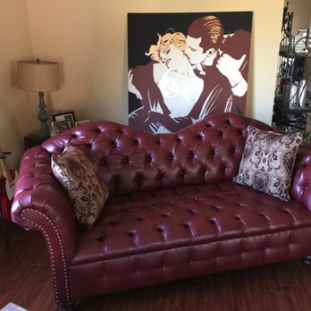 U Design It Sofa - Custom Oxblood Chesterfield leather with contrasting pillows - Furniture Stores Near Me - Sun Valley, California