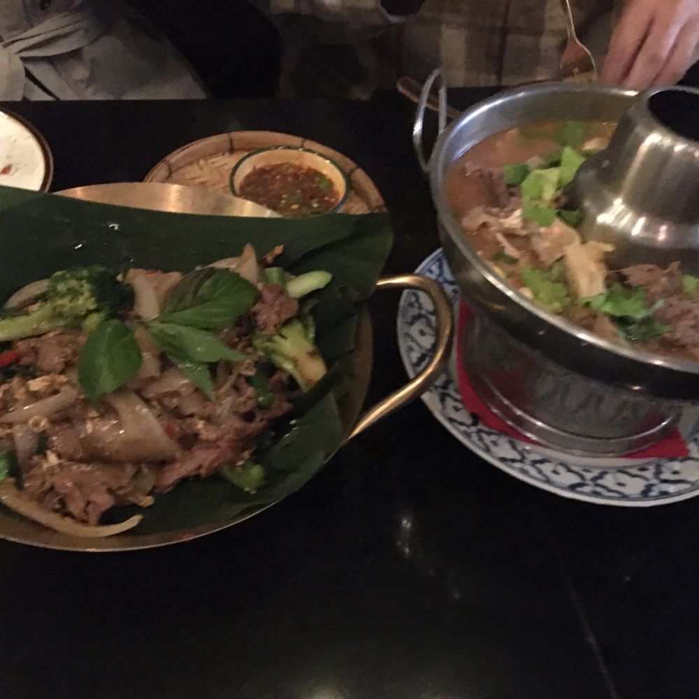 Valla Table - Left to right: drunken noodles and sukiyaki - Thai Near Me - New York, New York