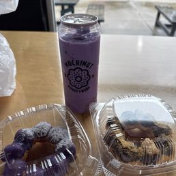 Ube latte, ube donut, and s'mores donut Ube latte, ube donut, and s'mores donut