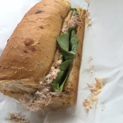 Cavistons of Sandycove - Salmon sandwich made to order. Delicious with red onion, lettuce and Dijon!