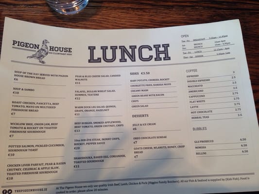 Menu photo 5 The Pigeon House Cafe Dublin, D Menu photo 5 The Pigeon House Cafe Dublin, D
