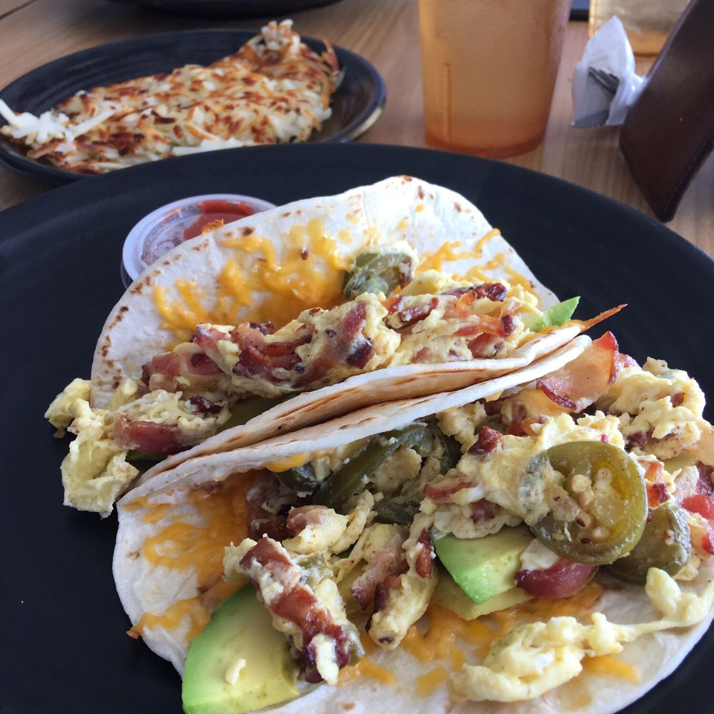 Pelican Grill - Breakfast tacos with added avocado and jalapeños. Plus a side of hash browns. - Breakfast & Brunch Near Me - Seabrook, Texas Pelican Grill - Breakfast tacos with added avocado and jalapeños. Plus a side of hash browns. - Breakfast & Brunch Near Me - Seabrook, Texas