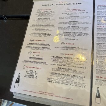 Residual Sugar Wine Bar - Menu - food menu - Wine Bars Near Me - Concord, California