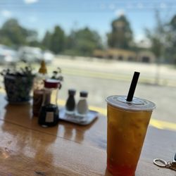 Little Bee Bun Mee Company - Peachy passion fruit tea with jelly and boba