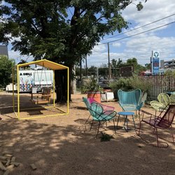 Fruta Freeze - Lots of fun seating, other food trucks, a dog park, pickleball rental court, shade from trees! Parking on the street.