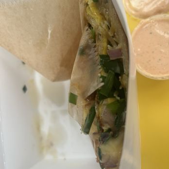 Win Son Bakery - Jiucai Pancake (chives, shallot sauce, rice noodles, egg + havarti) - Taiwanese Near Me - Brooklyn, New York Win Son Bakery - Jiucai Pancake (chives, shallot sauce, rice noodles, egg + havarti) - Taiwanese Near Me - Brooklyn, New York