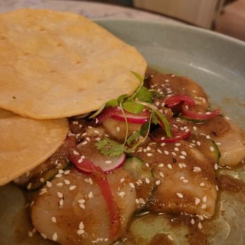 Maize Cocina And Cocktails - Black Garlic Aguachile Scallop Crudo - Mexican Near Me - Westfield, New Jersey Maize Cocina And Cocktails - Black Garlic Aguachile Scallop Crudo - Mexican Near Me - Westfield, New Jersey