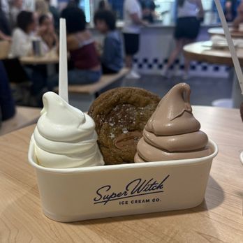 Super Witch Soft Serve - Vanilla and chocolate soft serve with a chocolate chip cookie - Ice Cream & Frozen Yogurt Near Me - Metairie, Louisiana Super Witch Soft Serve - Vanilla and chocolate soft serve with a chocolate chip cookie - Ice Cream & Frozen Yogurt Near Me - Metairie, Louisiana