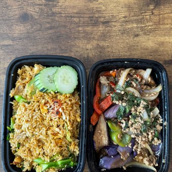 Siam Station - Siam Station Fried Rice and Thai Eggplant Basil with minced chicken - Thai Near Me - Irvine, California
