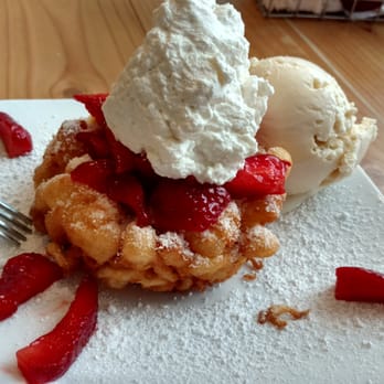 Endless Summer Sweets - Funnel cake with strawberry and vanilla ice cream - Desserts Near Me - Berkeley, California Endless Summer Sweets - Funnel cake with strawberry and vanilla ice cream - Desserts Near Me - Berkeley, California