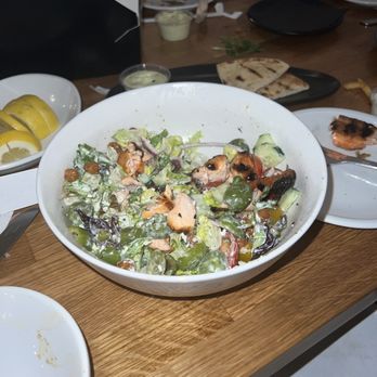 Taverna Modern Mediterranean - Mediterranean Chop Salad with salmon - Greek Near Me - Flagstaff, Arizona Taverna Modern Mediterranean - Mediterranean Chop Salad with salmon - Greek Near Me - Flagstaff, Arizona