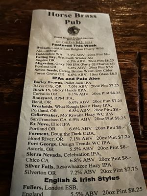 Menu photo 8 Horse Brass Pub Portland, OR