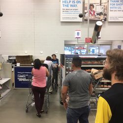 Lowe's Home Improvement - 7 people in line at 7:45. 7:48--same people. Ughh.