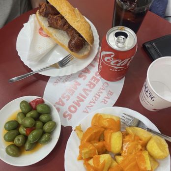 La Campana - Chorizo sandwich and patatas bravas - Tapas Bars Near Me - Madrid, M La Campana - Chorizo sandwich and patatas bravas - Tapas Bars Near Me - Madrid, M