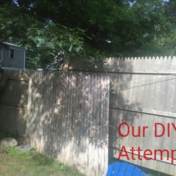Accurate Fence - Before photo of our failed DIY fence attempt. - Fences & Gates Near Me - Falmouth, Massachusetts Accurate Fence - Before photo of our failed DIY fence attempt. - Fences & Gates Near Me - Falmouth, Massachusetts