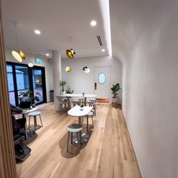 Seating is at the back of the shop. There's free WiFi!
