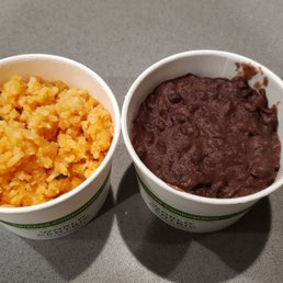two bowls of beans and rice