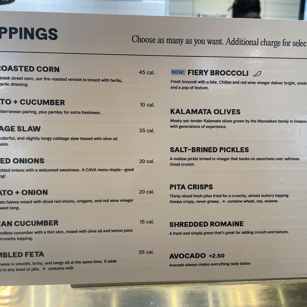 CAVA - Toppings - Salad Near Me - Overland Park, Kansas CAVA - Toppings - Salad Near Me - Overland Park, Kansas