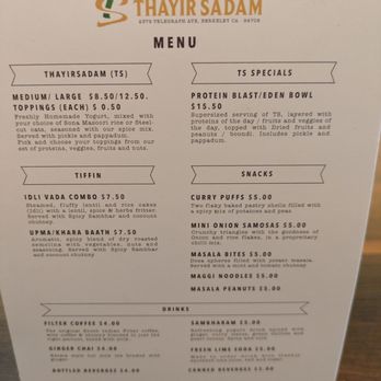 Thayir Sadam - Menu - Vegetarian Near Me - Berkeley, California