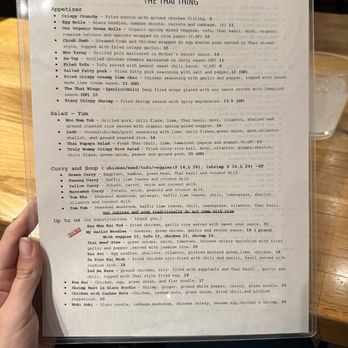 The Thai Thing - Menu front - Thai Near Me - Los Angeles, California
