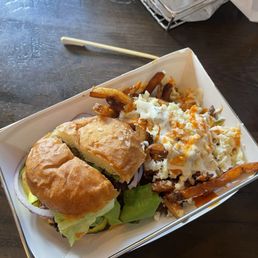 Fried chicken sandwich and buffalo cheddar ranch fries Fried chicken sandwich and buffalo cheddar ranch fries