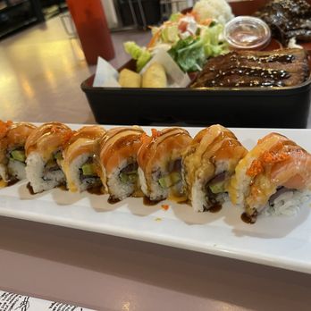 Plaza Cafe & Grill - Not too sure but I think this is the Orange Blossom roll. - Burgers Near Me - Sacramento, California Plaza Cafe & Grill - Not too sure but I think this is the Orange Blossom roll. - Burgers Near Me - Sacramento, California
