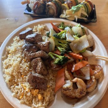 Koi Express Hibachi & Sushi - Steak & Shrimp combo with Dragon Roll in the background- tasty!! - Japanese Near Me - Vacaville, California Koi Express Hibachi & Sushi - Steak & Shrimp combo with Dragon Roll in the background- tasty!! - Japanese Near Me - Vacaville, California
