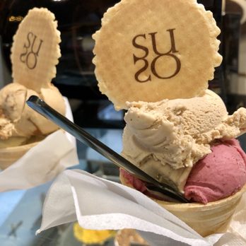 Suso - Hazelnut + frutti di Bosco (mixed berry) in the foreground. Pistachio and caramel in the back. - Desserts Near Me - Venezia, VE Suso - Hazelnut + frutti di Bosco (mixed berry) in the foreground. Pistachio and caramel in the back. - Desserts Near Me - Venezia, VE