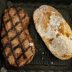 8 ounce sirloin (take out) with baked potato. Steak was perfect, as was the potato.