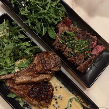 The Exchange 1874 - Lamb lollipops and steak with chimichurri. Next time we're going to order two lamb, it was that good. - American Near Me - Woodbridge, California The Exchange 1874 - Lamb lollipops and steak with chimichurri. Next time we're going to order two lamb, it was that good. - American Near Me - Woodbridge, California
