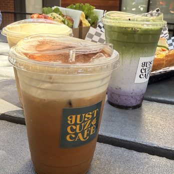 Just Cuz Cafe - Blueberry Matcha House coffee Iced latte - Cafes Near Me - Lacey, Washington Just Cuz Cafe - Blueberry Matcha House coffee Iced latte - Cafes Near Me - Lacey, Washington