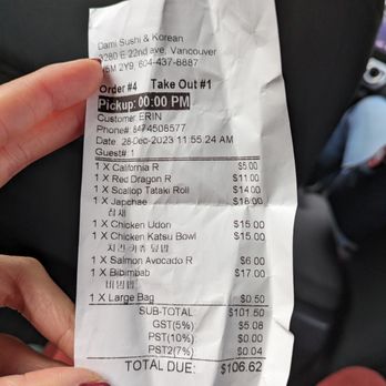 Dami Sushi & Korean Restaurant - Takeout meal for 5 adults, 3 toddlers. Thu takeout 2023-12-28 - Sushi Bars Near Me - Vancouver, British Columbia Dami Sushi & Korean Restaurant - Takeout meal for 5 adults, 3 toddlers. Thu takeout 2023-12-28 - Sushi Bars Near Me - Vancouver, British Columbia