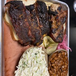 BEAST Craft BBQ - Overcooked ribs and fatty pork steak with a side of undercooked beans