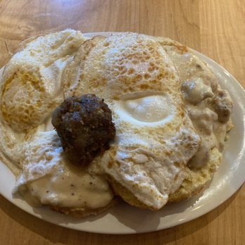 Maple Street Biscuit Company- Short Pump - Biscuit and gravy with sausage and two eggs - Breakfast & Brunch Near Me - Richmond, Virginia Maple Street Biscuit Company- Short Pump - Biscuit and gravy with sausage and two eggs - Breakfast & Brunch Near Me - Richmond, Virginia