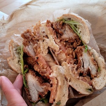 Between the Bagel - SOY peeps was alright. This is a Korean fried boneless spy chicken with some lettuce and tomatoes. Seoul Meets Bagel takes the crown. - Bagels Near Me - Astoria, New York Between the Bagel - SOY peeps was alright. This is a Korean fried boneless spy chicken with some lettuce and tomatoes. Seoul Meets Bagel takes the crown. - Bagels Near Me - Astoria, New York