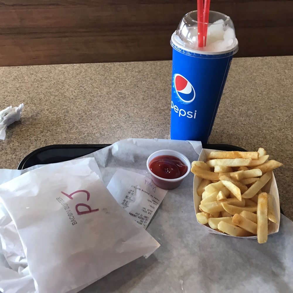 Sandi's Drive Inn - Pepper Jack Bacon Burger, fries, frozen un-lemonade. - Burgers Near Me - Richfield, Utah Sandi's Drive Inn - Pepper Jack Bacon Burger, fries, frozen un-lemonade. - Burgers Near Me - Richfield, Utah