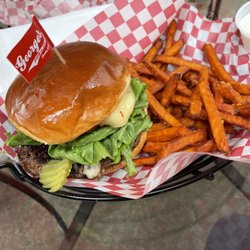 Georges Pub - George's Black Angus Burger with sweet potato fries