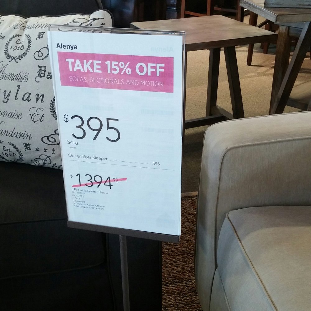 Ashley Store - False advertisement at Ashley's Furniture. Manager did offer to up the price to $595.00 in order for to get the 15% off. - Furniture Stores Near Me - Lithonia, Georgia Ashley Store - False advertisement at Ashley's Furniture. Manager did offer to up the price to $595.00 in order for to get the 15% off. - Furniture Stores Near Me - Lithonia, Georgia