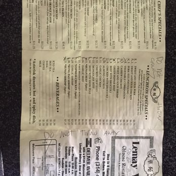 Lemay Wok - Menu 1. The dishes I liked are marked with a R. The dishes I didn't like are marked with an X. - Chinese Near Me - Saint Louis, Missouri Lemay Wok - Menu 1. The dishes I liked are marked with a R. The dishes I didn't like are marked with an X. - Chinese Near Me - Saint Louis, Missouri