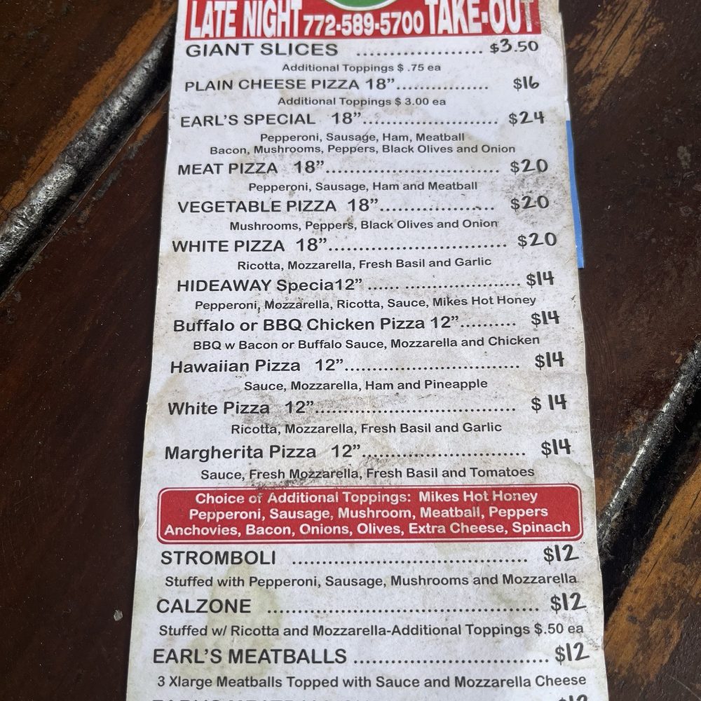Earl's Hideaway Lounge - Menu 5/2026 - Lounges Near Me - Sebastian, Florida Earl's Hideaway Lounge - Menu 5/2026 - Lounges Near Me - Sebastian, Florida
