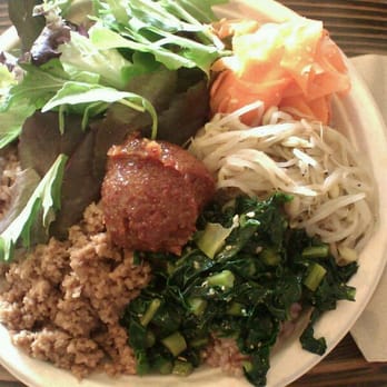 Peace Café - Heart and Seoul (Bi bim bap) with TVP. I was surprised, I loved it!! - Vegan Near Me - Honolulu, Hawaii Peace Café - Heart and Seoul (Bi bim bap) with TVP. I was surprised, I loved it!! - Vegan Near Me - Honolulu, Hawaii