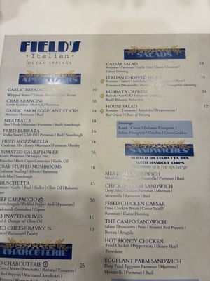 Menu photo 1 Field’s Italian Ocean Springs, MS