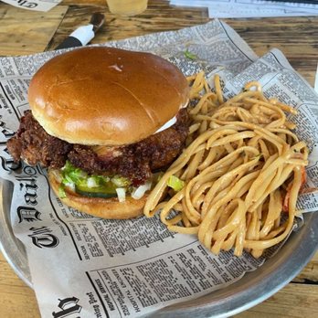 Lola's Cafe - Hot chicken sandwich with peanut noodles. - Sandwiches Near Me - New Paltz, New York Lola's Cafe - Hot chicken sandwich with peanut noodles. - Sandwiches Near Me - New Paltz, New York