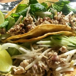 Mama Noy's Food Truck - Authentic Laotian Larb chicken tacos.