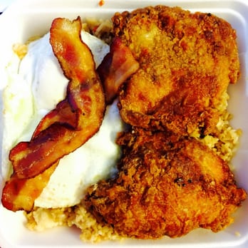 Joe's Grill Express - Joe's Moco: Eggs, garlicky fried rice, bacon, & corned beef hash. I asked if I could substitute w/fried chicken! - American Near Me - Honolulu, Hawaii Joe's Grill Express - Joe's Moco: Eggs, garlicky fried rice, bacon, & corned beef hash. I asked if I could substitute w/fried chicken! - American Near Me - Honolulu, Hawaii